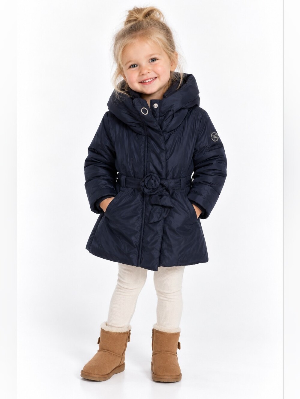 Armani Junior Navy Hooded Belted Puffer Coat